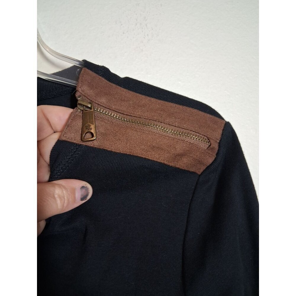 LRL Lauren Ralph Lauren T-Shirt Rustic Western Leather Elbow Pads Top Sz Large - Picture 3 of 7